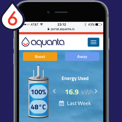 Download the Aquanta app to pair with WiFi and complete online setup. You now have a smart water heater!