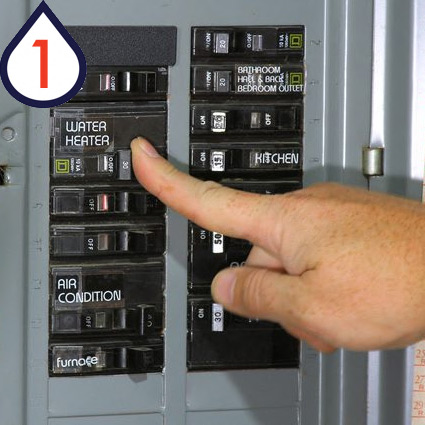 Turn off circuit breaker for the water heater.
